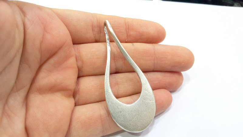 Antique Silver Pendants Tribal Pendants, Medallion Pendants (68x30mm) Antique Silver Plated Metal  G6395