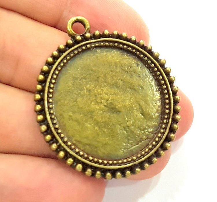 2 Antique Bronze  Pendant Blank Findings Bezel Settings (27mm blank)  G7321