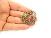 2 Heart Pendant Antique Bronze Tone (45x41mm) G6333