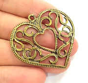 2 Heart Pendant Antique Bronze Tone (45x41mm) G6333
