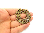 2 Flower Pendant Antique Bronze Pendant  Filigree (52mm) G6334