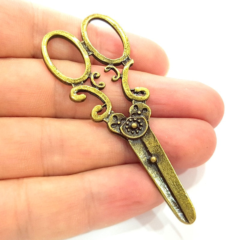 2 Scissors Pendant Antique Bronze Tone (72x29mm) G13604