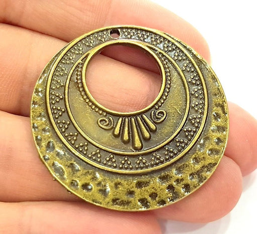 2 Medallion Pendant Antique Bronze Pendant  (42mm) G6339