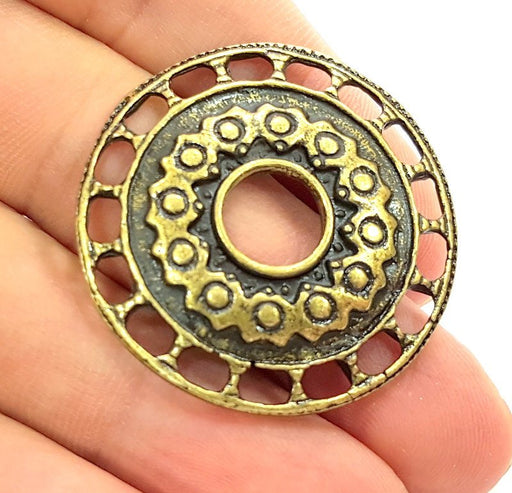 2 Medallion Pendant Antique Bronze Pendant  (39mm) G11801