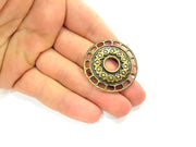 2 Medallion Pendant Antique Bronze Pendant  (39mm) G11801