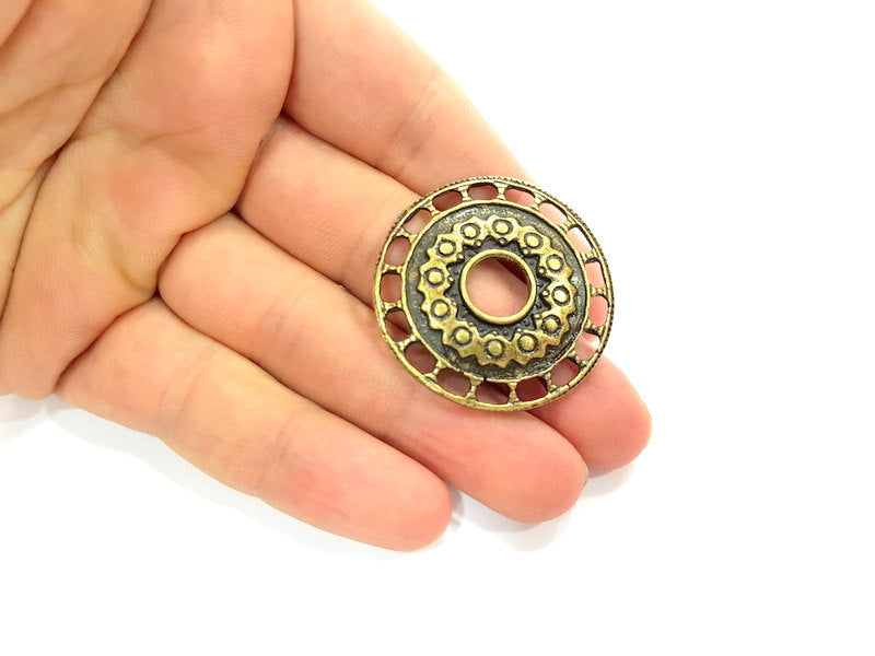 2 Medallion Pendant Antique Bronze Pendant  (39mm) G11801