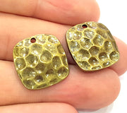 4 Antique Bronze Hammered Square Charms Pendant   (20mm) G6376