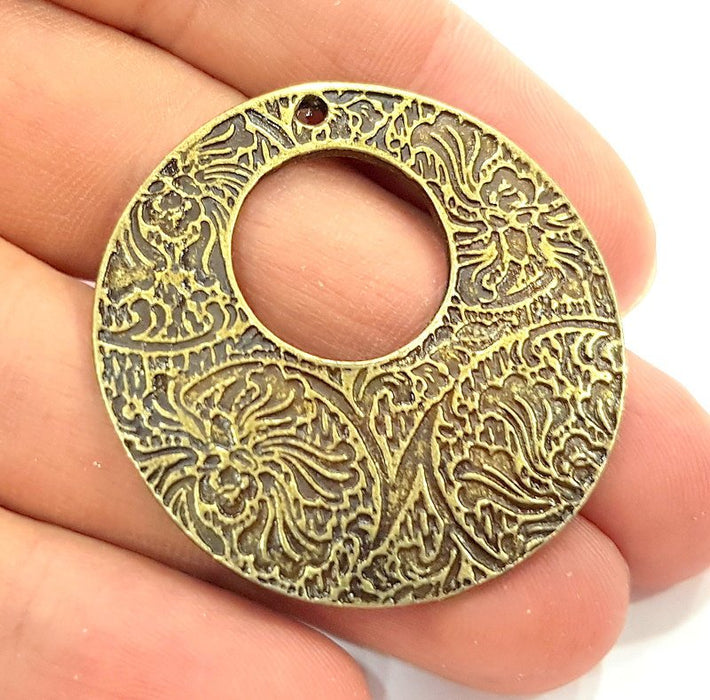 2 Tribal Pendant Ethnic Pendant Antique Bronze  Medallion Pendant   (42mm) G6380