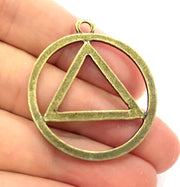 4 Antique Bronze Circle and Triangle Pendant   (37mm)  G6384
