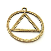 4 Antique Bronze Circle and Triangle Pendant   (37mm)  G6384