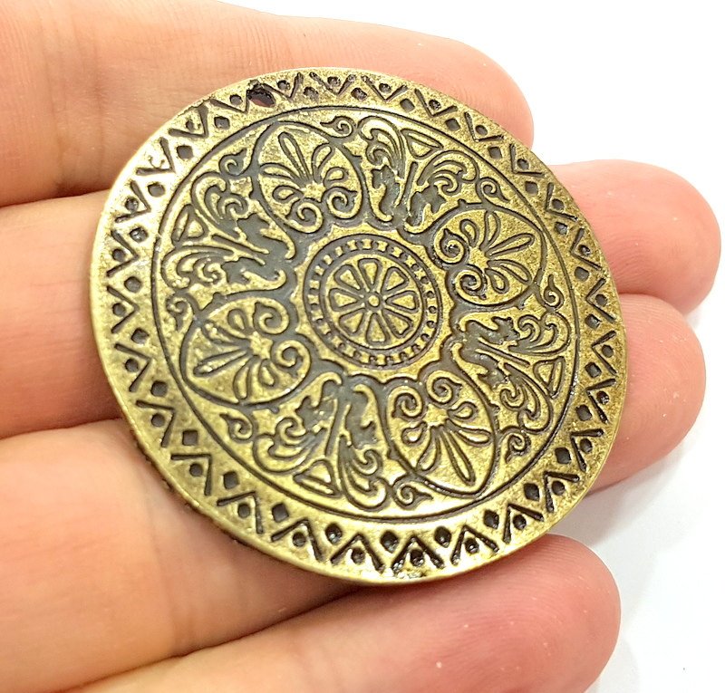 Antique Bronze Tribal Pendant Ethnic Pendant  Medallion Pendant   (46mm) G6389