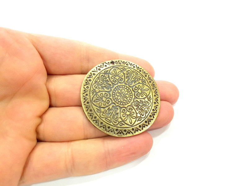 Antique Bronze Tribal Pendant Ethnic Pendant  Medallion Pendant   (46mm) G6389