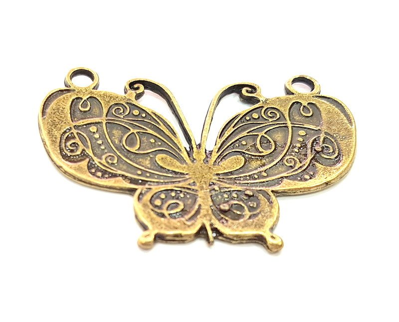 2 Antique Bronze Butterfly Pendant   (69x41mm) G6394