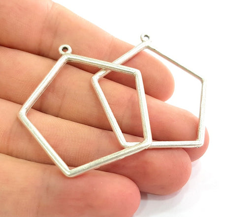2 Silver Charm Antique Silver Plated Geometric Pendants (40mm) Antique Silver Plated Metal  G12681