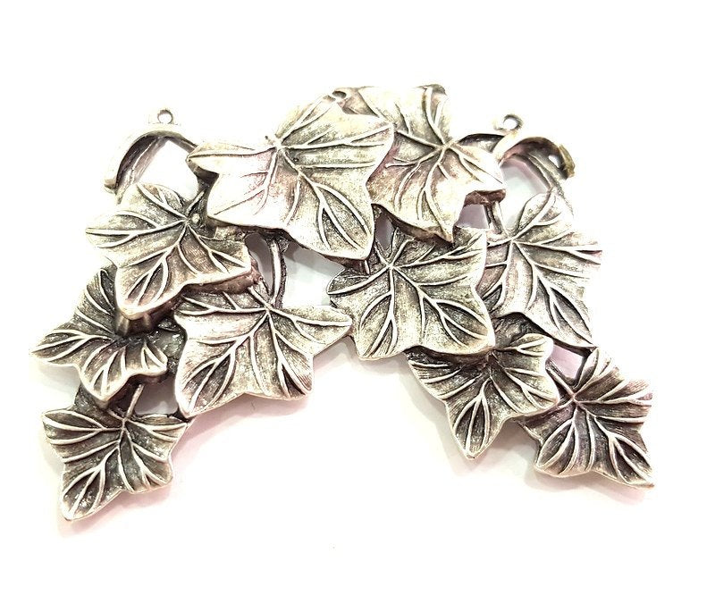 Antique Silver Plated Leaf Pendants (65x60mm) Antique Silver Plated Metal  G8632