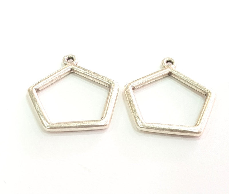 4 Pcs Antique Silver Plated Geometric Pendants (25mm) Antique Silver Plated Metal  G6099