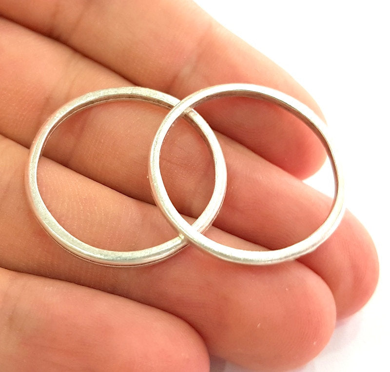 5 Antique Silver Plated   Round  Connector , Findings 5 Pcs (29mm) G6104