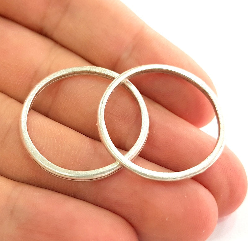 5 Antique Silver Plated   Round  Connector , Findings 5 Pcs (29mm) G6104
