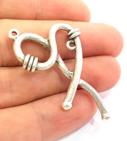 2 Silver Pendant Antique Silver Plated Hammered Pendants (53x28mm) Antique Silver Plated Metal  G6105