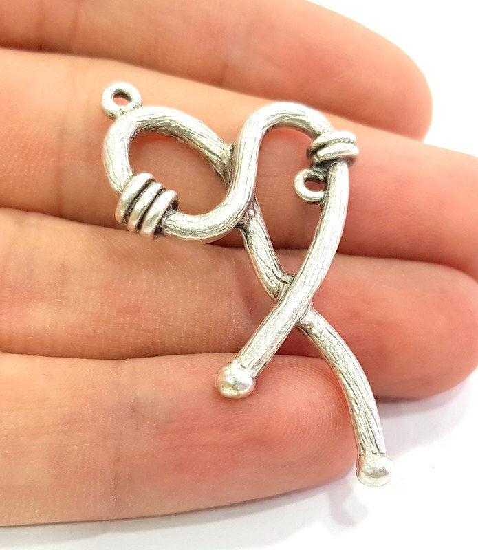2 Silver Pendant Antique Silver Plated Hammered Pendants (53x28mm) Antique Silver Plated Metal  G6105