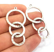 2 Silver Pendant Antique Silver Plated Hammered Pendants (55x27mm) Antique Silver Plated Metal  G8630
