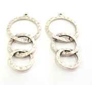 2 Silver Pendant Antique Silver Plated Hammered Pendants (55x27mm) Antique Silver Plated Metal  G8630