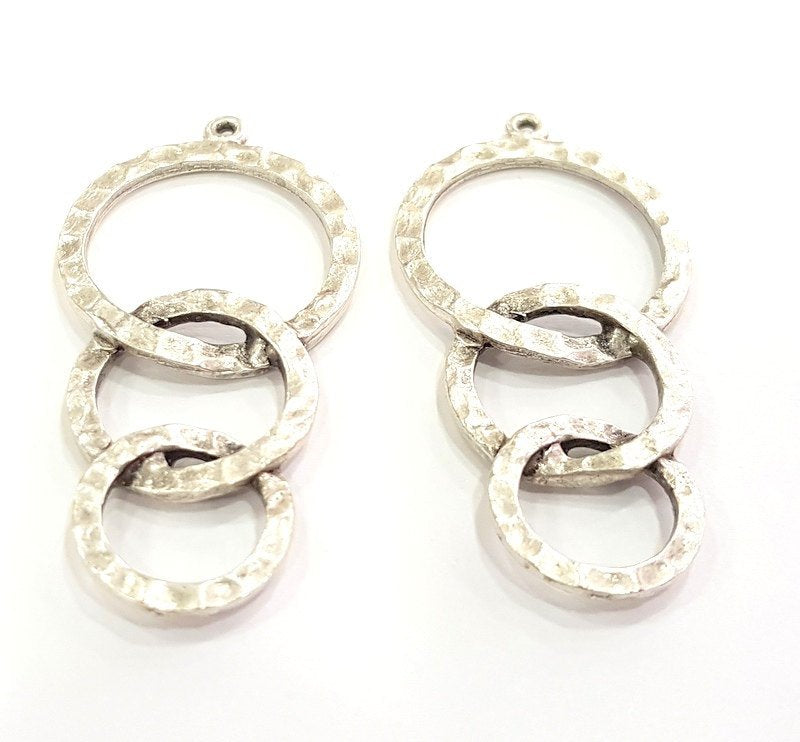 2 Silver Pendant Antique Silver Plated Hammered Pendants (55x27mm) Antique Silver Plated Metal  G8630