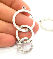 2 Silver Pendant Antique Silver Plated Hammered Pendants (55x27mm) Antique Silver Plated Metal  G8630