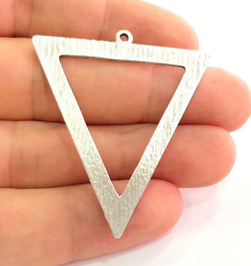 2 Pcs Antique Silver Plated Geometric Triangle Pendants (49x44mm) Antique Silver Plated Metal  G6107