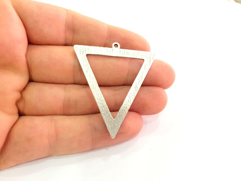 2 Pcs Antique Silver Plated Geometric Triangle Pendants (49x44mm) Antique Silver Plated Metal  G6107