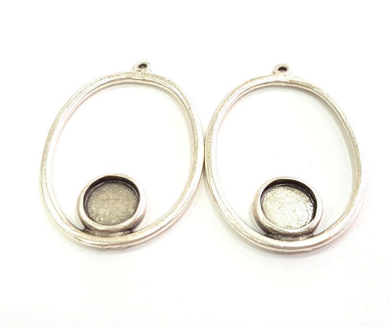 2 Pcs Antique Silver Plated Pendant Blanks (10mm Blank) Antique Silver Plated Metal  G13607