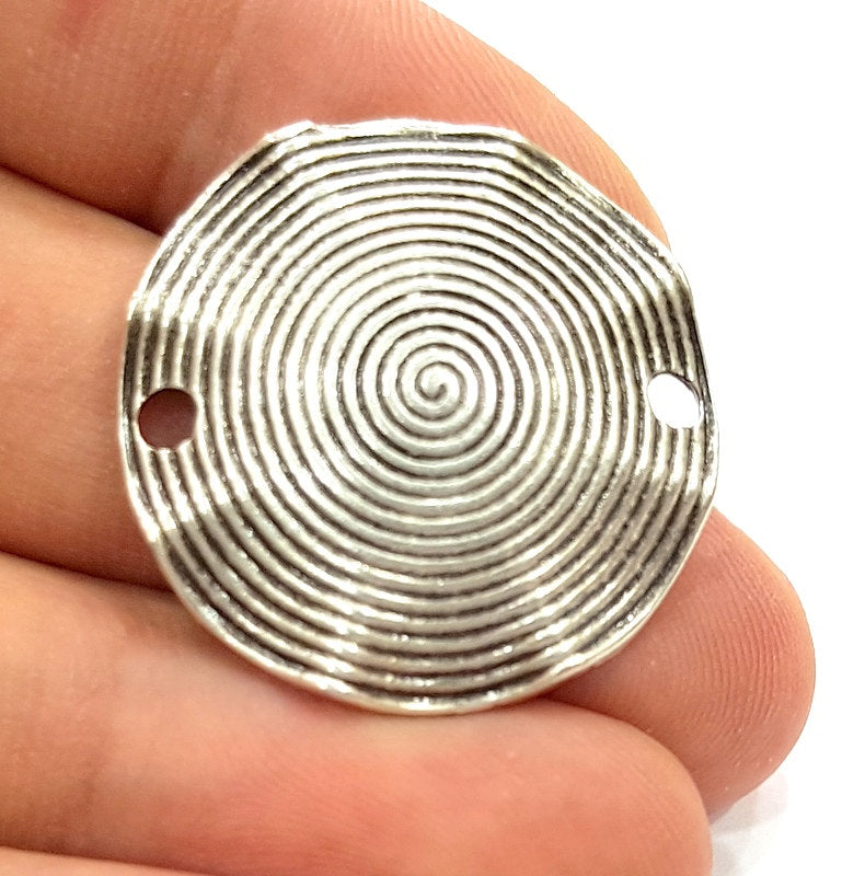 2 Pcs Antique Silver Plated Round Connector Pendants (34x21mm) Antique Silver Plated Metal  G8640