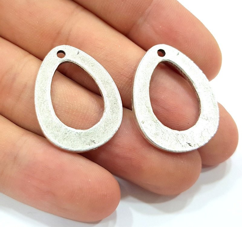 4 Drop Charms  Antique Silver Plated Charms (29x22mm) G14391