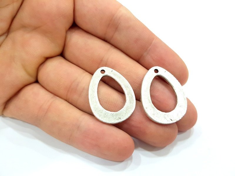 4 Drop Charms  Antique Silver Plated Charms (29x22mm) G14391