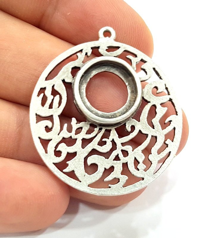 2 Pcs Antique Silver Plated Pendant Blanks (12mm Blank) Antique Silver Plated Metal  G6124