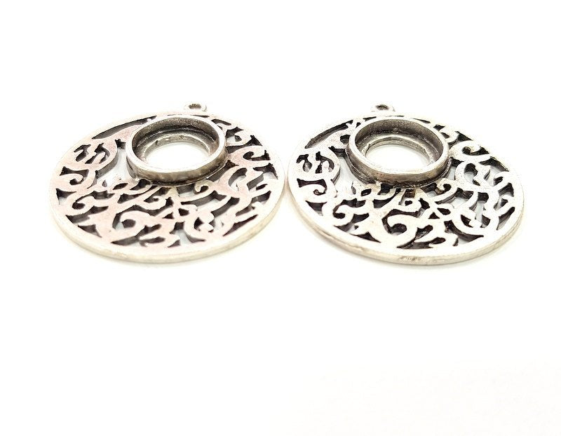 2 Pcs Antique Silver Plated Pendant Blanks (12mm Blank) Antique Silver Plated Metal  G6124