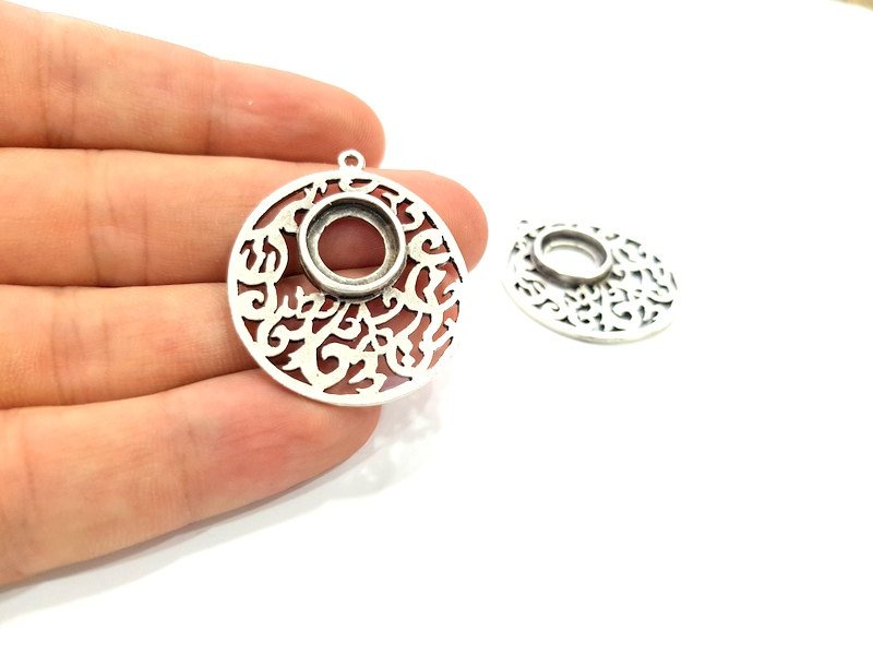 2 Pcs Antique Silver Plated Pendant Blanks (12mm Blank) Antique Silver Plated Metal  G6124