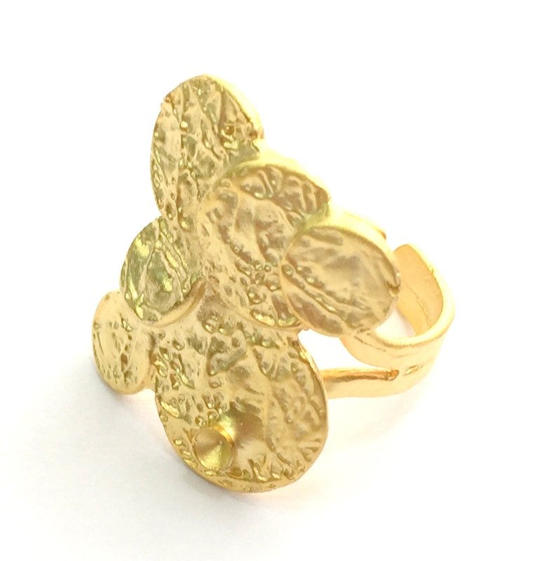 Gold Ring Blank Ring Settings Ring Bezel Base Cabochon Mountings Adjustable (3mm blank )  Gold Plated Brass G6137