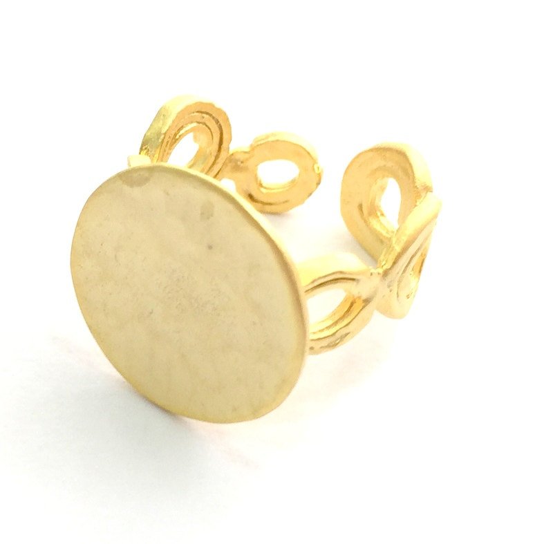 Gold ring base Adjustable Ring Blank, (15mm blank ) Gold Plated Brass G6146