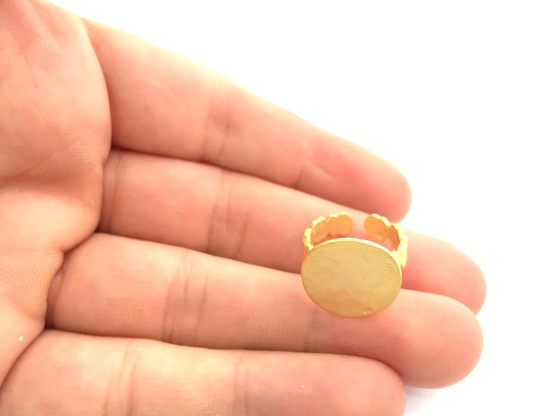 Adjustable Ring Blank, (15mm blank ) Gold Plated Brass G6152