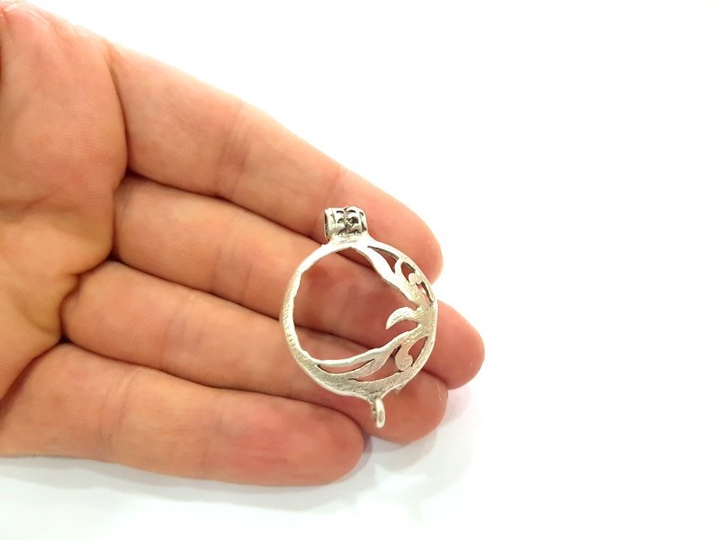 Pendant Bezel Blank Bezel Settings  Base Blank Mountings  Necklace Blank Antique Silver Plated Brass , ( 25 mm blank ) G6396