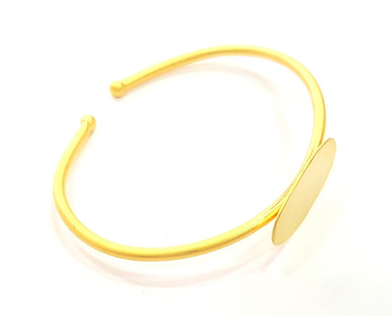 Bracelet Blank Cuff Bangles Findings Adjustable Bracelet Components (25x15mm Blank) Gold  Plated Brass G9544