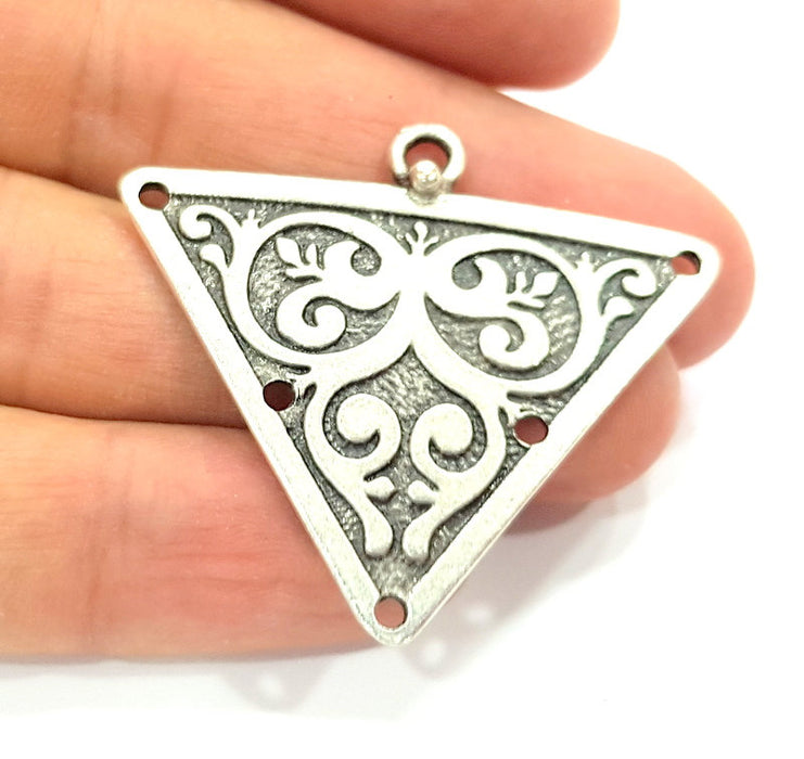 Silver Tribal Pendant Connector Ethnic Pendant (45x40mm) Antique Silver Plated G8290