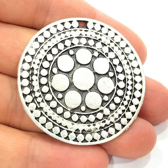 Antique Silver Tribal Pendants Ethnic Pendant Medallion  (50mm) Antique Silver Plated G6418