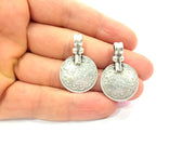2 Antique Silver Coin Ottoman Signature Charms  2 Pcs (34x22mm) Antique Silver Plated Metal  G6420
