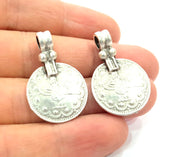 2 Antique Silver Coin Ottoman Signature Charms  2 Pcs (34x22mm) Antique Silver Plated Metal  G6420