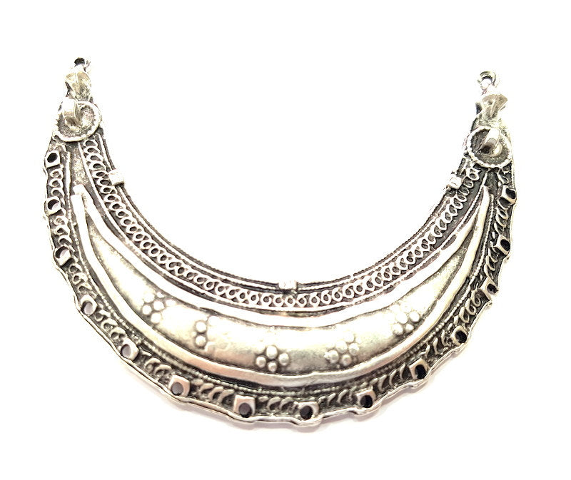 Silver Pendant Collar Pendant Tribal Pendant Large Connector Ethnic Pendant (110x28mm) Antique Silver Plated G6425