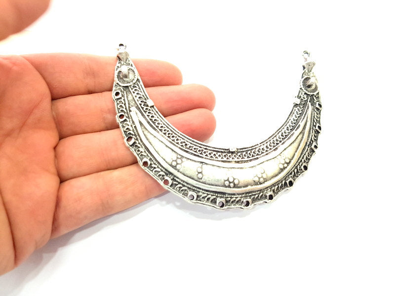 Silver Pendant Collar Pendant Tribal Pendant Large Connector Ethnic Pendant (110x28mm) Antique Silver Plated G6425