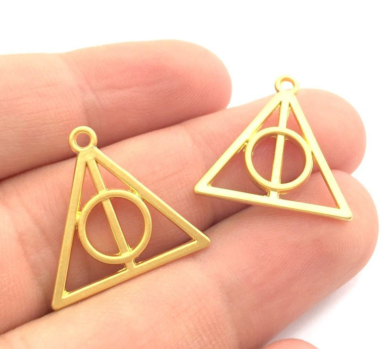 2 Pcs (22mm)  Triangle Charms, Gold Plated Metal G6167