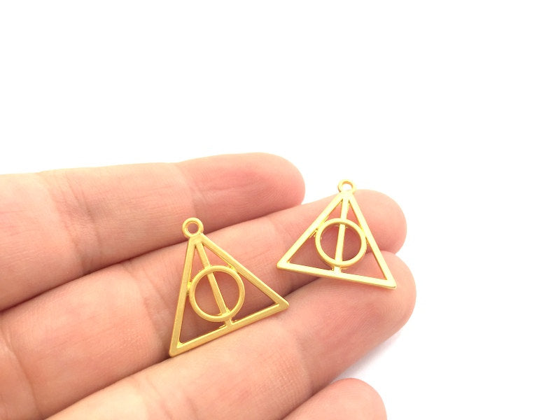 2 Pcs (22mm)  Triangle Charms, Gold Plated Metal G6167